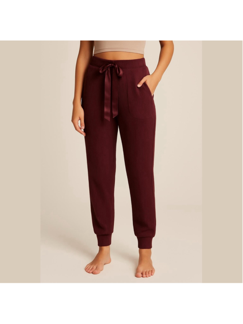 Abercrombie & Fitch Ribbed Maroon Lounge Sleepwear Jogger Pant- Size Large